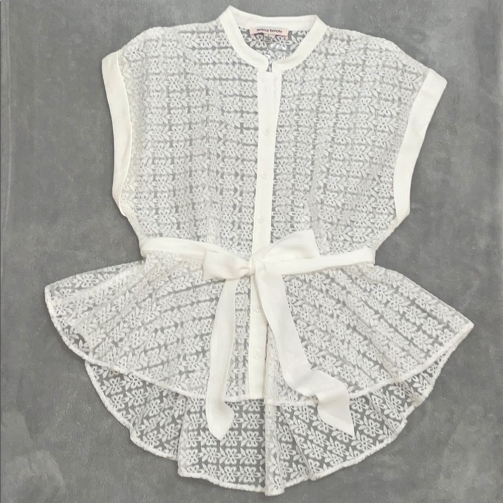 NWOT Asymmetric Sheer White Blouse - Picture 2 of 6